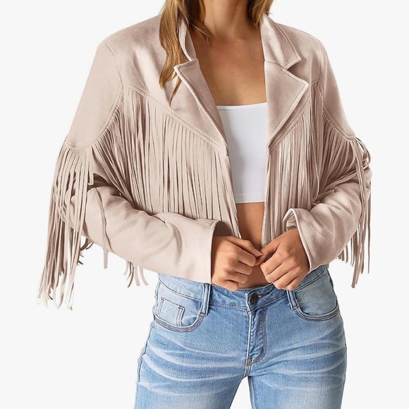 Stylish Cream Fringe Blazer - Picture 4 of 4